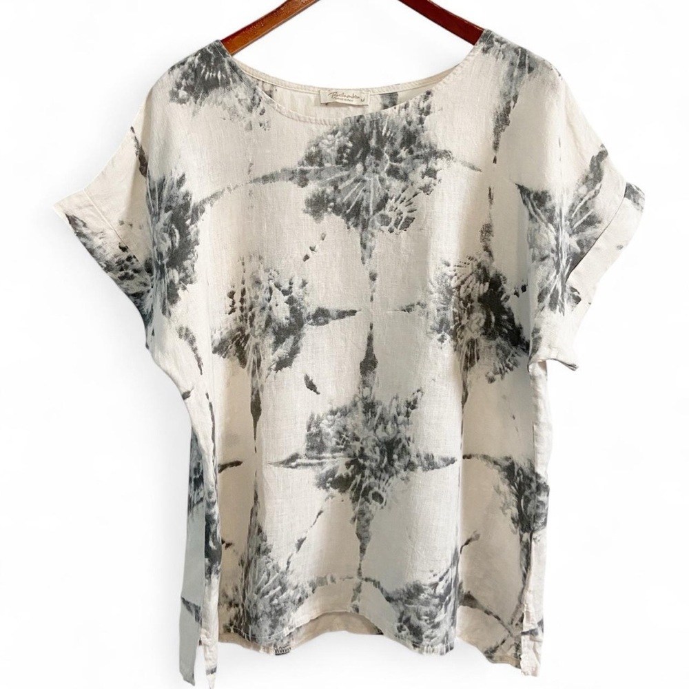 Bellambia Italian Linen Gray and White
Tie Dye Short Sleeve Tunic Shirt